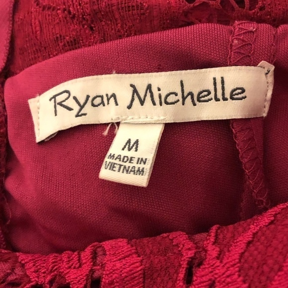 RYAN MICHELLE Dress Women's Size Medium Red Sleeveless Lace Knee Length - Picture 6 of 11